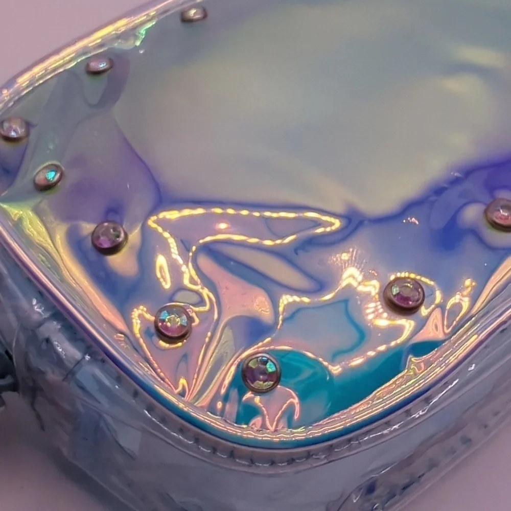 Clear iridescent makeup bag with rhinestones